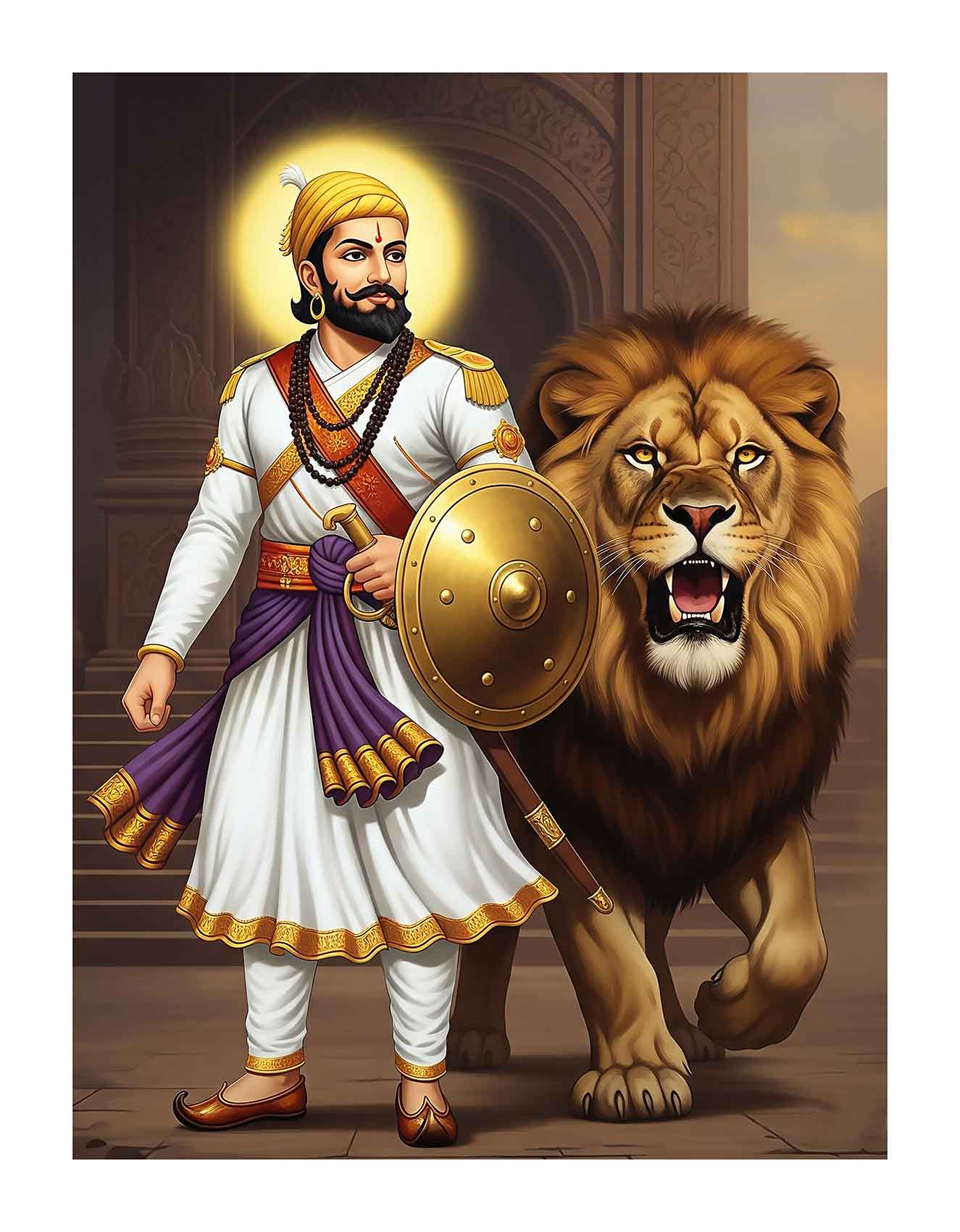 The Roar of Swarajya: Chhatrapati Shivaji Maharaj & Lion Art(0045) - Photo Print